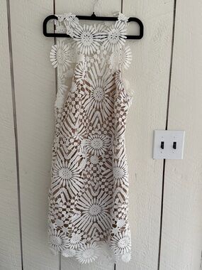 SAYLOR Free People White Crochet Lace Dress with Nude Lining